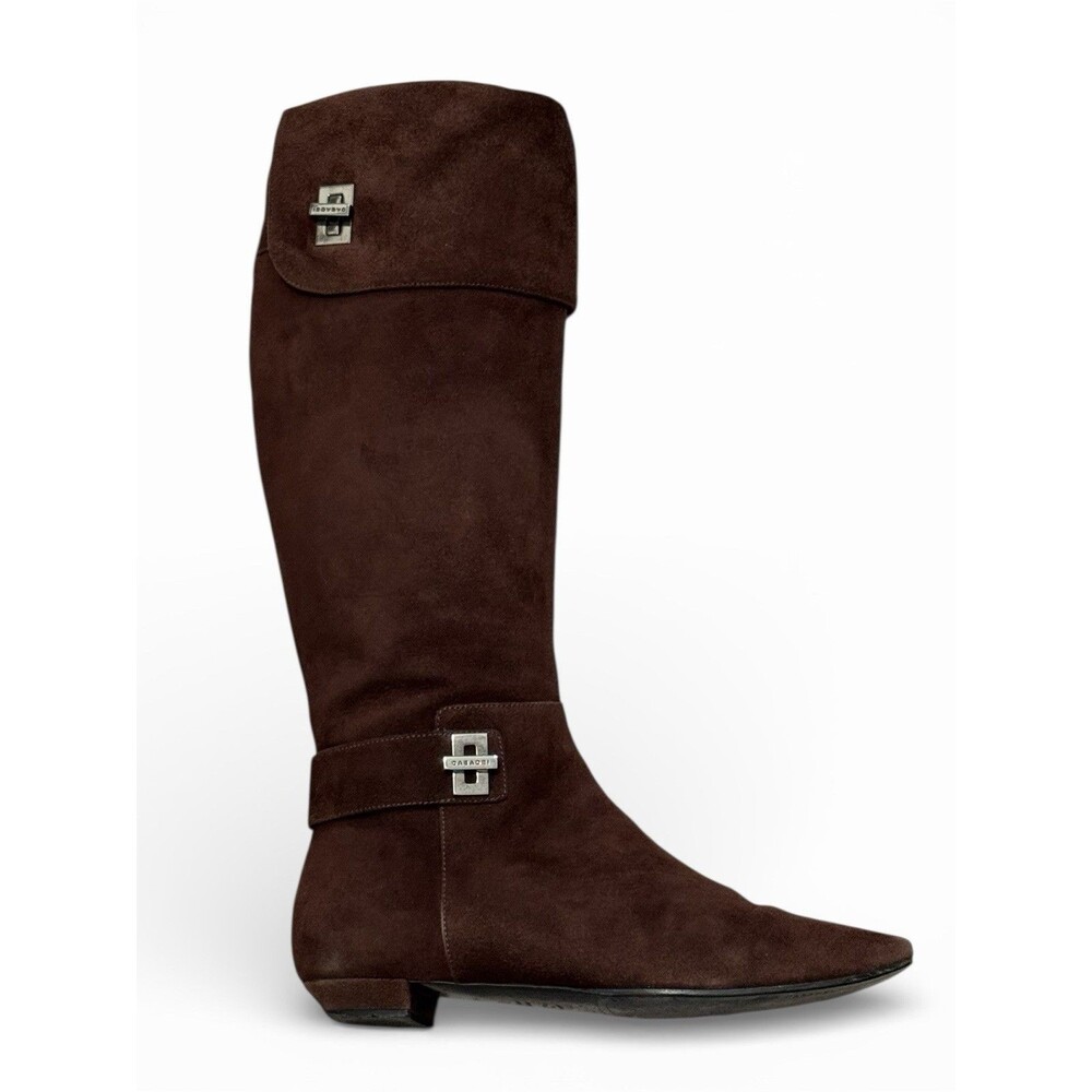 Casadei Italy Brown Tall Suede‎ Square Toe Boots Size 7